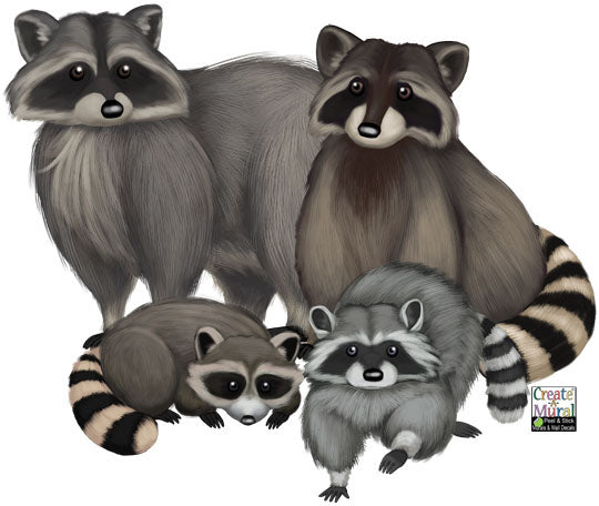Raccoon Family Wall Decals ~Kids Room Animal Wall Decor Stickers - Kids Room Mural Wall Decals