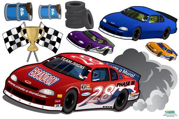 Race Car Mural Kit 1 - Kids Room Mural Wall Decals