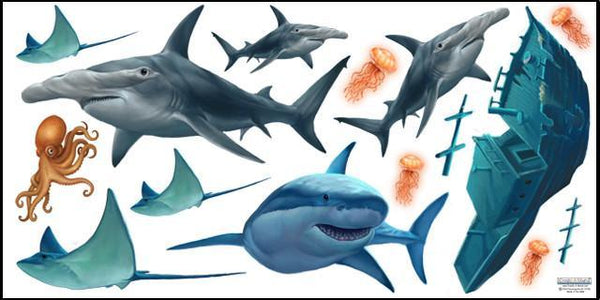 Shark Mural - Kids Room Mural Wall Decals