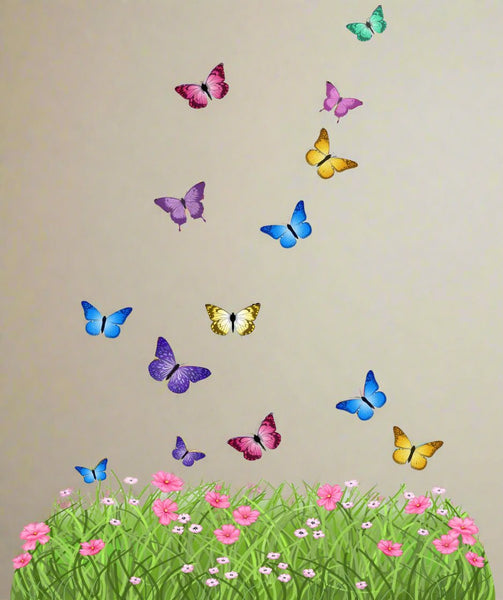 Spring Butterfly Meadow Grass Border Wall Decals - Kids Room Mural Wall Decals