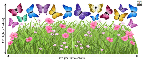 Spring Butterfly Meadow Grass Border Wall Decals - Kids Room Mural Wall Decals