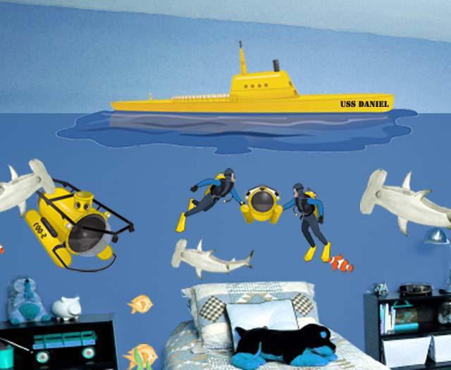 Submarine Mural - Kids Room Mural Wall Decals