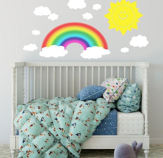 Smiley Sun, Clouds & Rainbow Wall Decals - Kids Room Mural Wall Decals