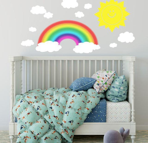 Smiley Sun, Clouds & Rainbow Wall Decals - Kids Room Mural Wall Decals