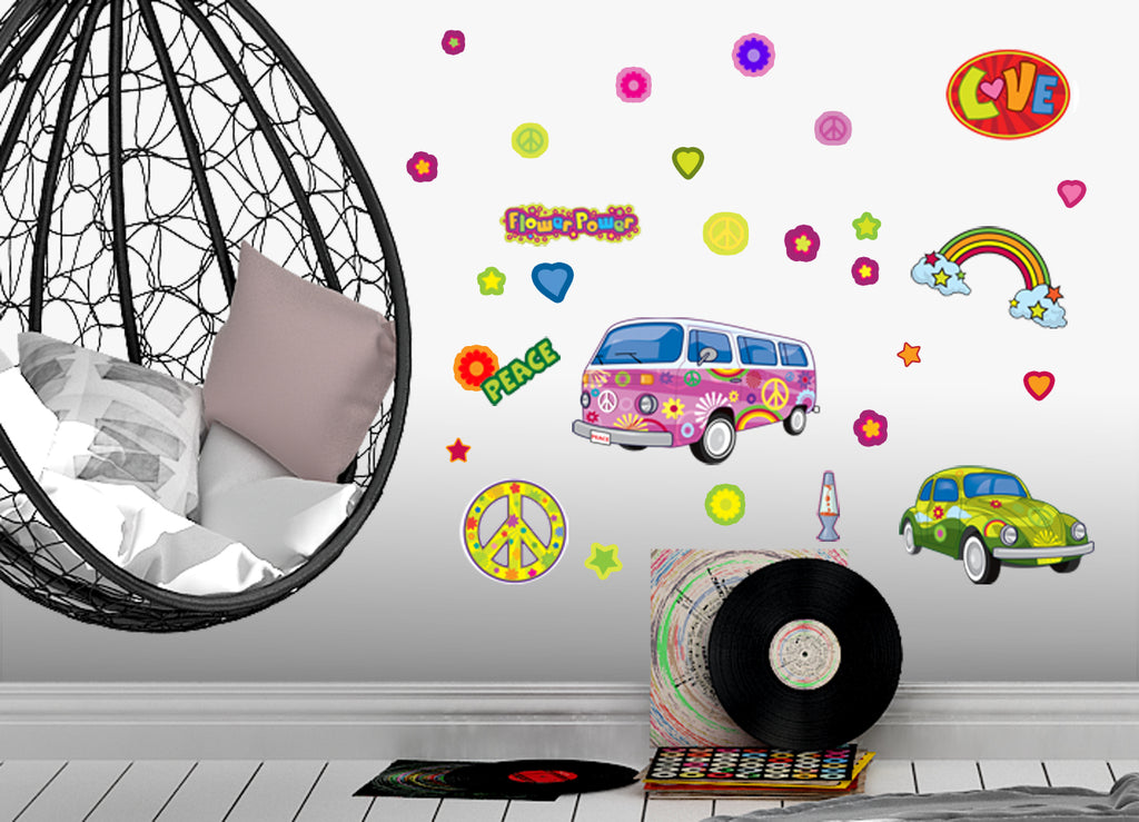 Groovy Retro Peace & Love Wall Stickers - Create-A-Mural