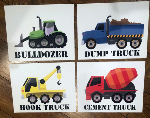 Construction Truck Boys Room Wall Art Prints Bedroom Decor (4 Truck Prints 8 x 10)