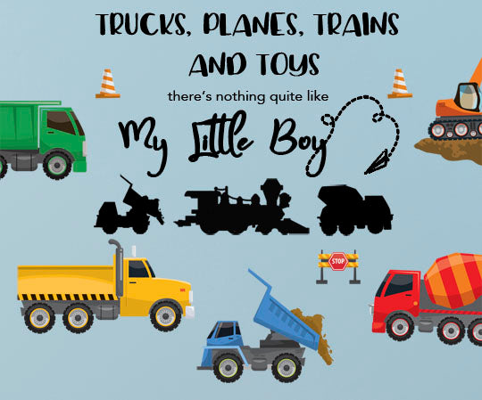 Boys Trucks n’ Quote Wall Decals, Vinyl Boys Room Wall Sticker Decor - Kids Room Mural Wall Decals