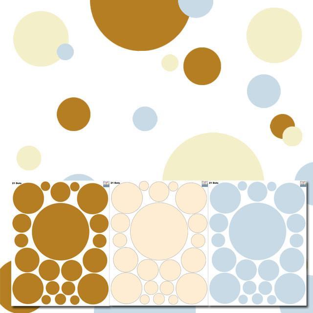 Polka Dot Wall Decals-Caramel, Soft Yellow & Baby Blue - Create-A-Mural