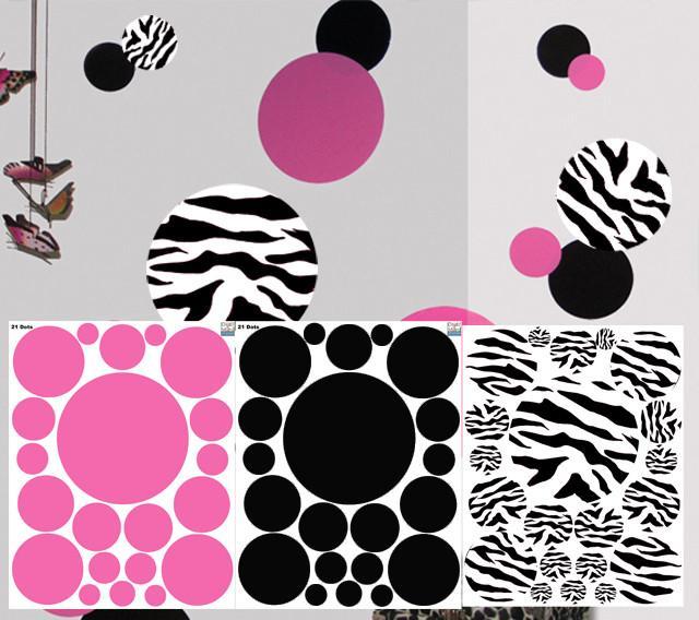 Zebra Pink & Black Dot Decals - Kids Room Mural Wall Decals