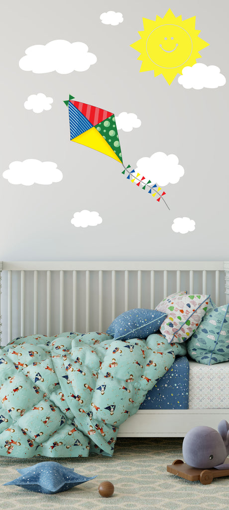 Kite Wall Decal w/ Happy Sun and Clouds Wall Sticker Decor