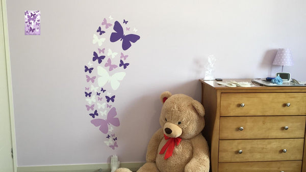 Butterfly Wall Stickers Purple Lilac & White -Girls Wall Decals - Create-A-Mural