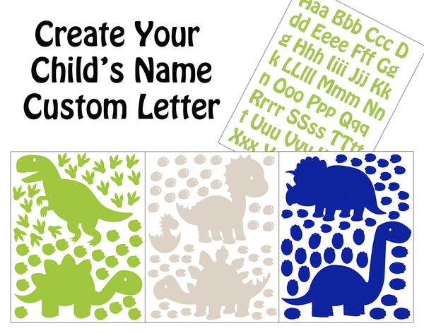 Dinosaur Kids Silhouette Wall Decals w/ Custom Name