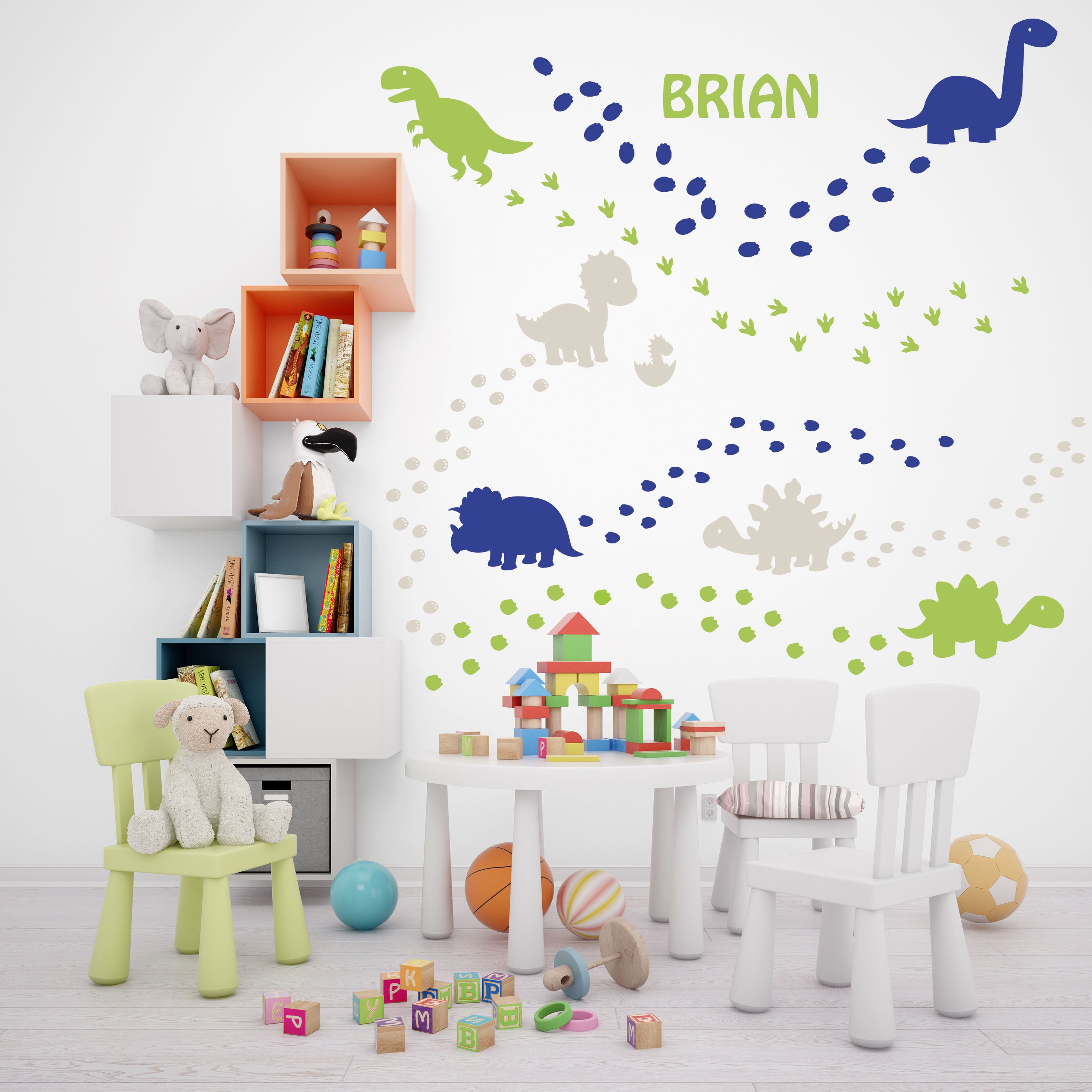 Dinosaur Kids Silhouette Wall Decals w/ Custom Name