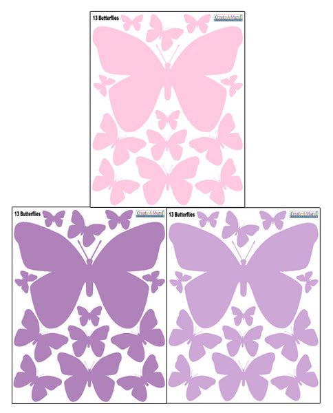 Butterfly Wall Decals -Pink, Lilac, Purple