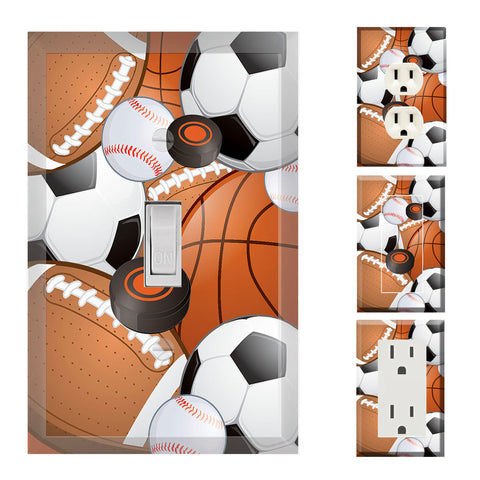 Sports Kids Room Light Switch: Toggle, Rocket, Outlet Cover Plate