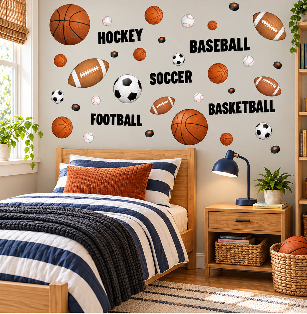 Sports Boys Wall Decal ~ Football Basketball Soccer Baseball Room Decor Stickers