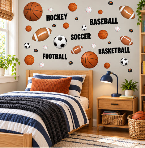 Sports Boys Wall Decal ~ Football Basketball Soccer Baseball Room Decor Stickers