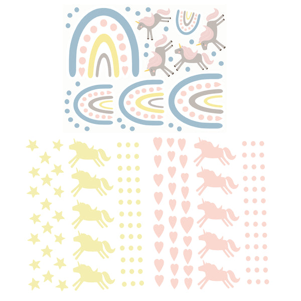 Boho Unicorn Rainbow Wall Decals -Girls Room Mural