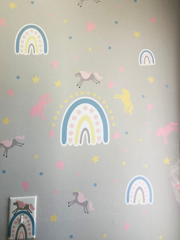 Boho Unicorn Rainbow Wall Decals -Girls Room Mural