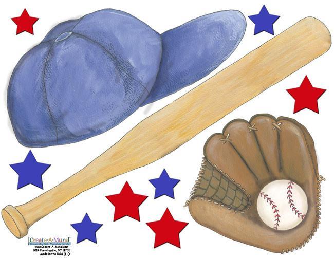 Baseball Sports Wall Stickers -Boys Wall Decals - Kids Room Mural Wall Decals
