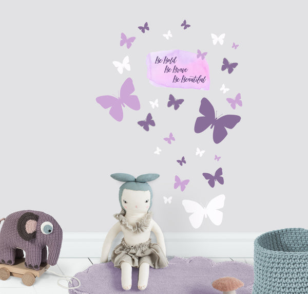 Be Bold, Be Brave, Be Beautiful Butterfly Wall Decals - Kids Room Mural Wall Decals