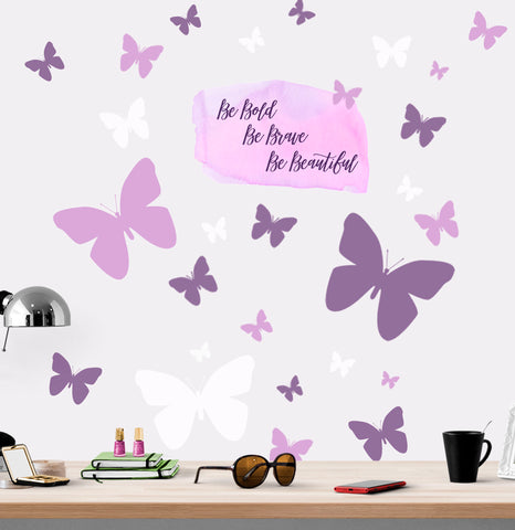 Be Bold, Be Brave, Be Beautiful Butterfly Wall Decals - Kids Room Mural Wall Decals