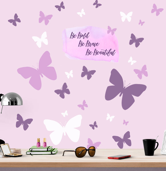 Be Bold, Be Brave, Be Beautiful Butterfly Wall Decals - Kids Room Mural Wall Decals