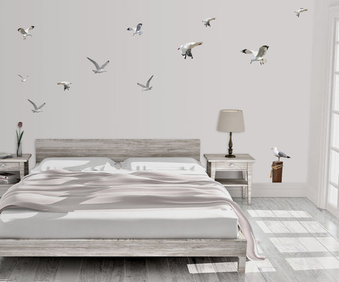 Flock of Seagulls & Seagull on Post Beach Wall Decals
