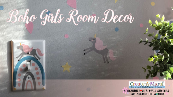 Boho Unicorn Rainbow Wall Decals -Girls Room Mural