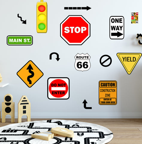 Road Signs Wall Decals, Boys Street Wall Stickers - Create-A-Mural