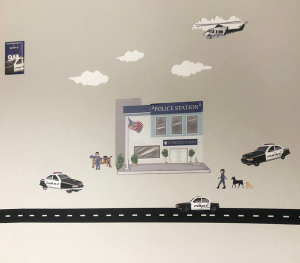 Police Station w/ Cars Wall Decals