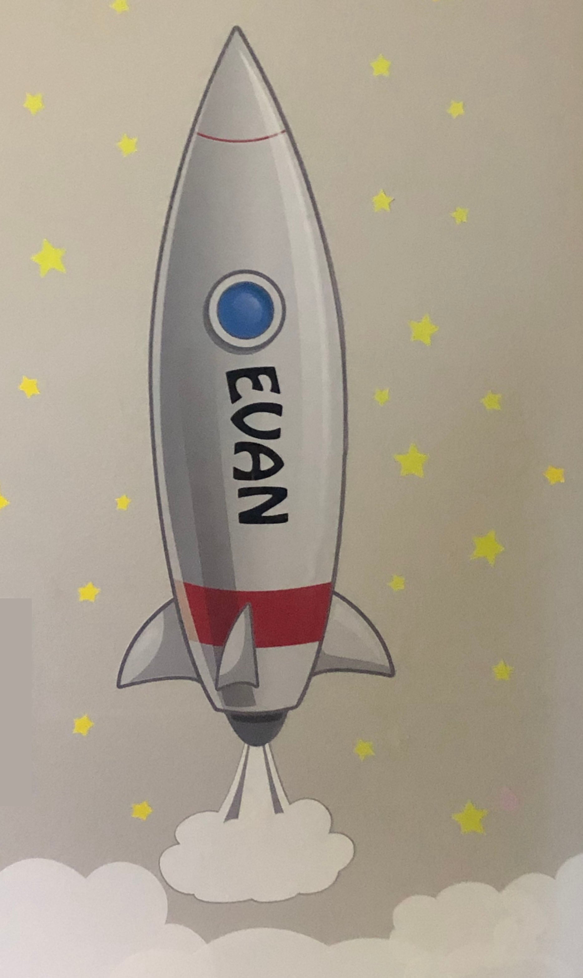 Rocket Ship Mural Wall Decals -Custom Name