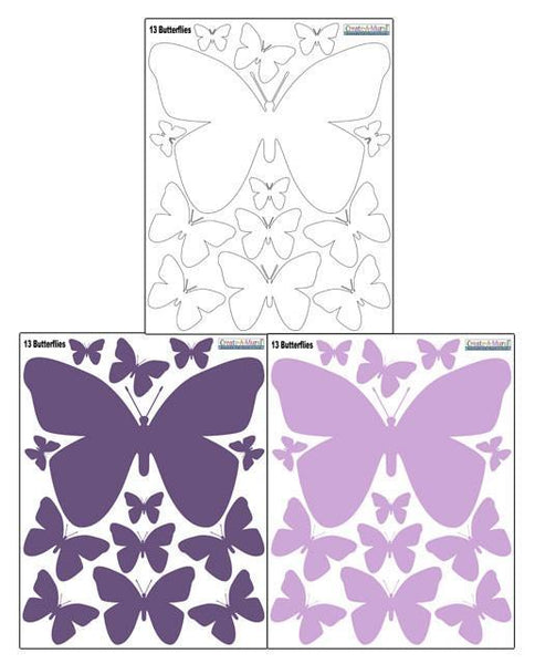 Butterfly Wall Stickers Purple Lilac & White -Girls Wall Decals - Create-A-Mural