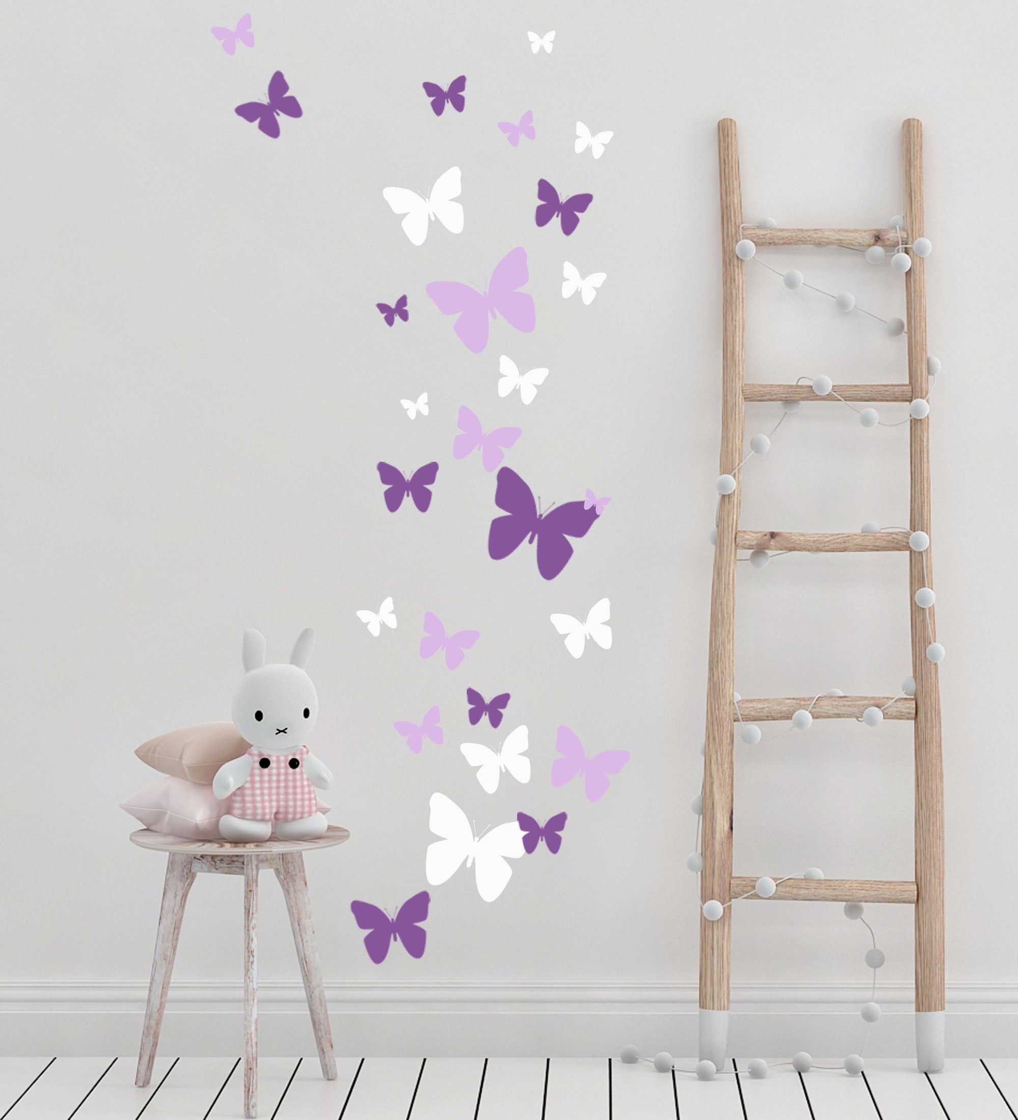 Butterfly Girl Wall Stickers Flower Fairy Wall Decal Pink Floral
