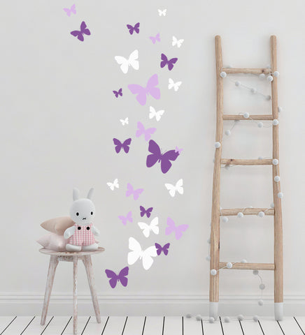 Butterfly Wall Stickers Purple Lilac & White -Girls Wall Decals - Create-A-Mural