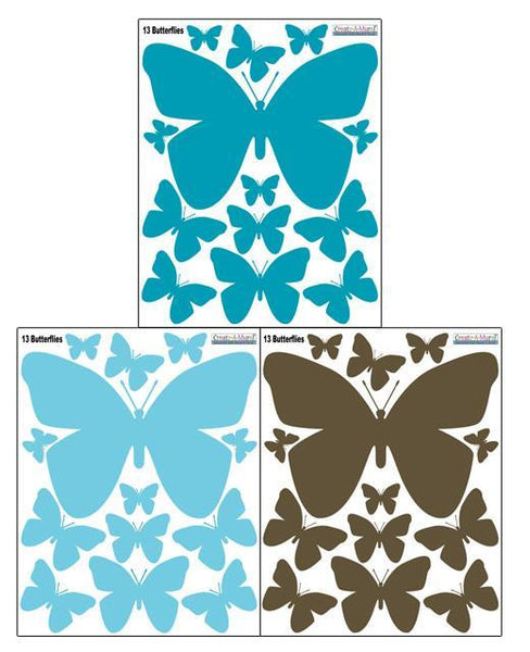 Butterfly Wall Decals-Teal,Soft Teal,Brown - Create-A-Mural