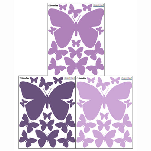 Butterfly Wall Decals- Girls Wall Stickers ~ Decorative Peel & Stick Wall Art Sticker Decals (3 Purples) - Kids Room Mural Wall Decals