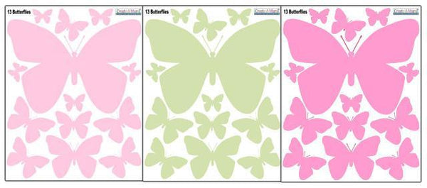 Butterfly Wall Decals- Soft Pink, Pink, & Sage Green Vinyl Wall Decor Stickers - Kids Room Mural Wall Decals