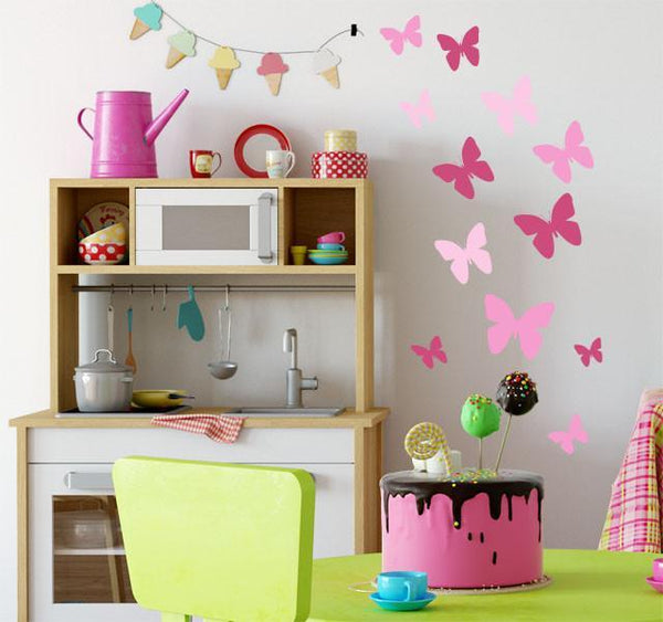 Butterfly Wall Decals 3 Pinks -Girls Wall Stickers - Kids Room Mural Wall Decals