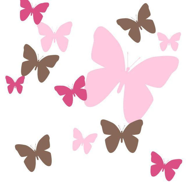 Butterfly Wall Decals for Girls -Hot Pink,Pink,Brown Vinyl Wall Decor Stickers - Create-A-Mural