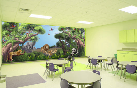 Jungle Animals Mural 2-Kids Wallpaper Church Ministry - Kids Room Mural Wall Decals