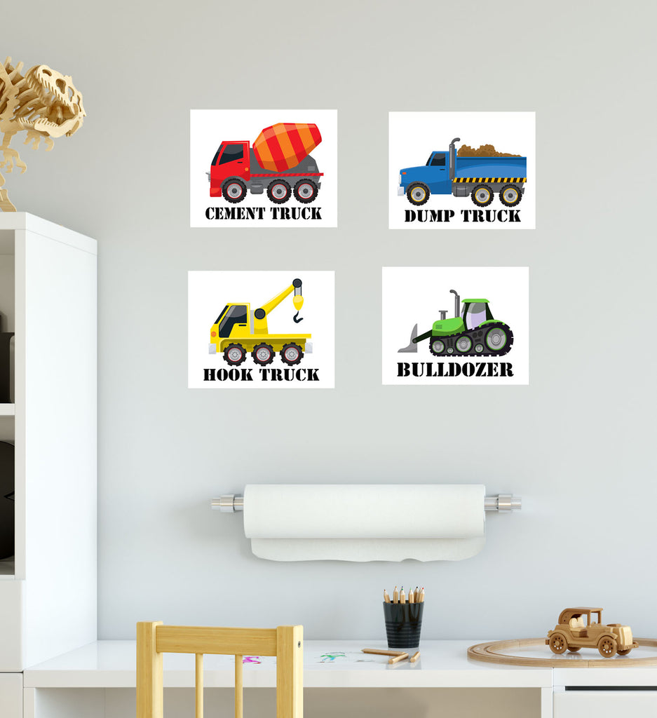 Construction Truck Boys Room Wall Art Prints Bedroom Decor (4 Truck Prints 8 x 10)