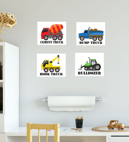 Construction Truck Boys Room Wall Art Prints Bedroom Decor (4 Truck Prints 8 x 10)