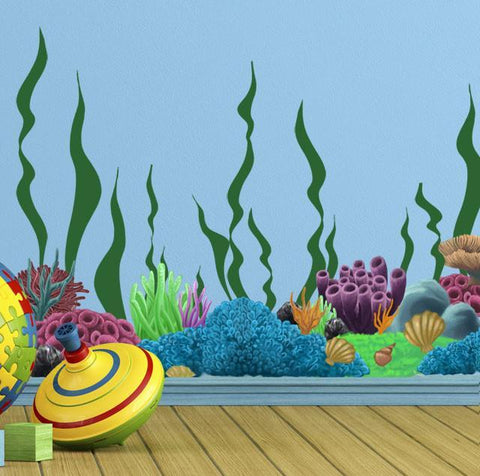Coral Undersea Ocean w/ Seaweed Wall Decals - Kids Room Mural Wall Decals