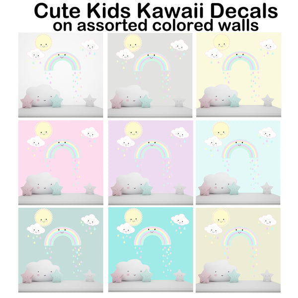 Kawaii Smiley Rainbow Sun Clouds Wall Decals - Kids Room Mural Wall Decals