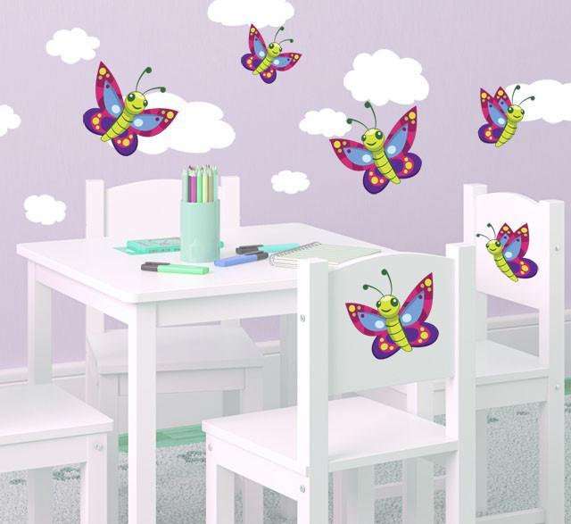 Cute Butterfly & Cloud Wall Decals - Kids Room Mural Wall Decals