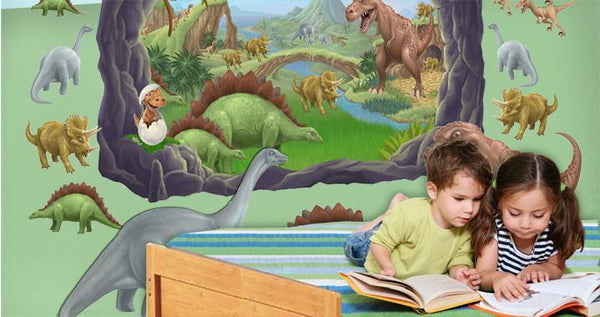 Dinosaur Adventures Mural -Boys Room Mural - Kids Room Mural Wall Decals