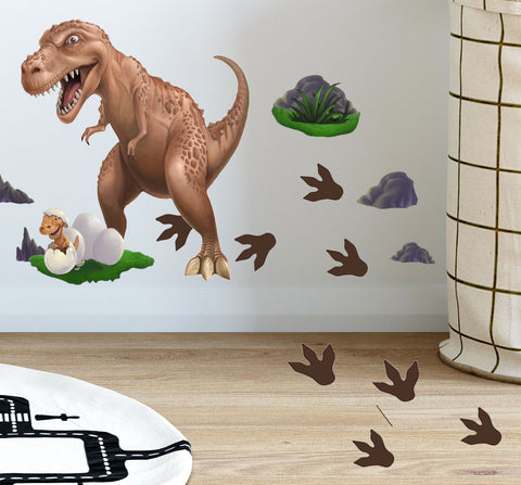 Dinosaur T-Rex Daddy n' Baby Footprints Wall Decals - Kids Room Mural Wall Decals
