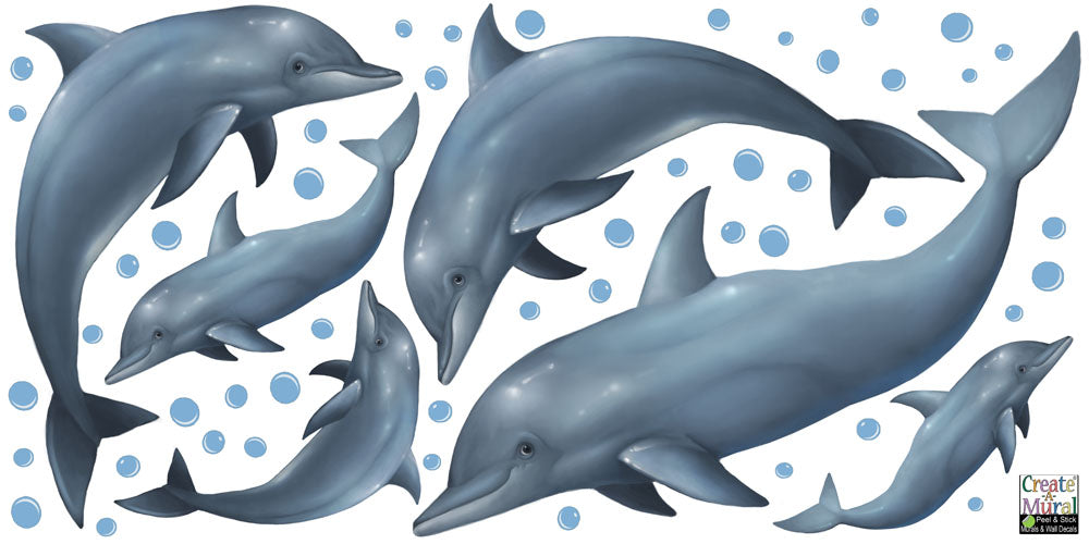 Dolphin Family Room Mural - Kids Room Mural Wall Decals
