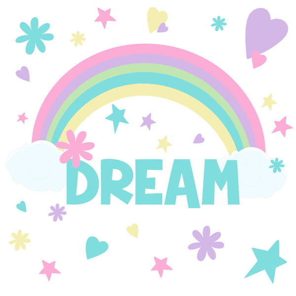 Rainbow Dream Girls Wall Decals (118) Pieces for Bedroom Peel and Stick Wall Decor Stickers for Nursery to Teen Girls - Kids Room Mural Wall Decals